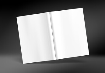 Wall Mural - open magazine mockup isolated on black background. brochure template on blank. 3d rendering
