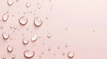 Poster - Soft pastel background, water droplets create a calming effect, ideal for wellness themes or beauty products, ample text space.