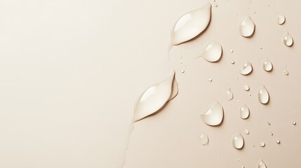 Poster - Gentle water droplets on soft beige surface, minimalist design, elegant simplicity, perfect for calming backgrounds.