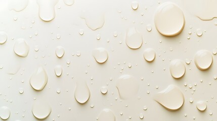 Poster - Raindrops on window, clear droplets resting on a soft beige surface, creates a calm atmosphere, perfect for backgrounds.