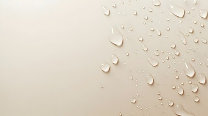 Poster - Smooth surface with water droplets, light cream background accentuating glistening beads, ideal for elegant design themes.