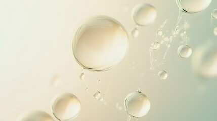 Poster - Fluid bubbles on a soft gradient background, clear round shapes create a serene atmosphere, ideal for wellness themes.