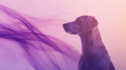 Poster - Playful dog silhouette against a colorful gradient background, vibrant hues and flowing texture create a whimsical atmosphere.