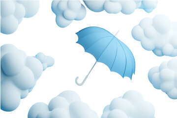 Wall Mural - 3d icon of an umbrella floating in a cloud, white background, illustration