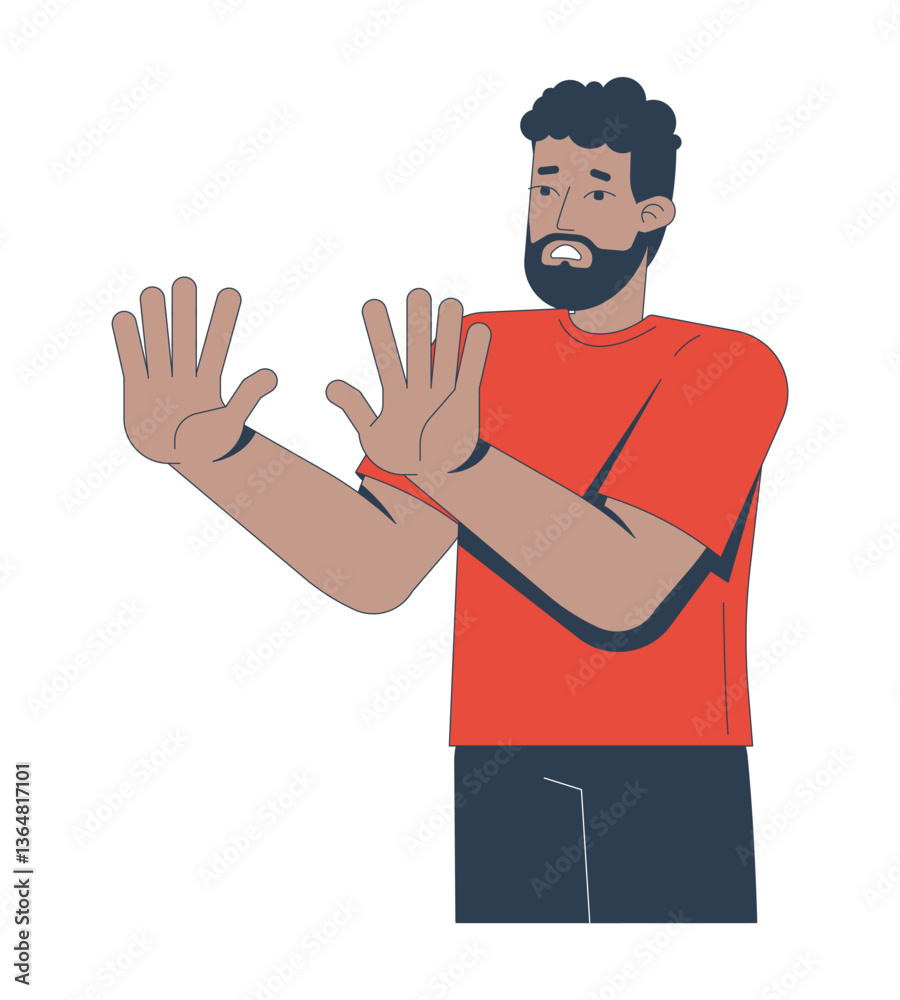 Guy Refusing Drawing African american man rejecting with hands holding up 2D cartoon ...