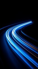 Wall Mural - a long-exposure photograph of blue and white light trails on a black background