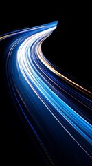 Wall Mural - a long-exposure photograph of blue and white light trails on a black background