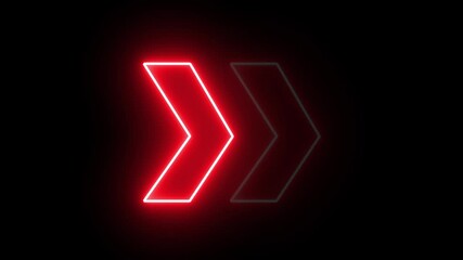 Poster - Glowing neon red arrow right direction icon. Abstract neon flashing light arrow loading animation. Seamless loop
