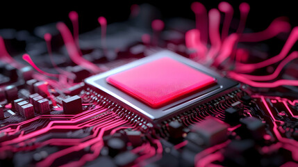 Poster - Pink Glowing Microchip on Circuit Board