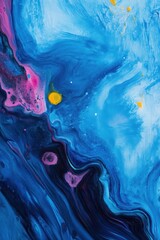 Poster - Colorful abstract creation features dynamic blue swirls interspersed with pink and yellow accents. The artwork was crafted in an afternoon, showcasing fluid movement and depth