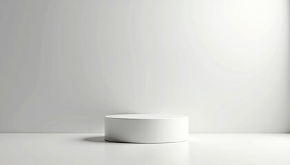Fototapete - Minimalist white display pedestal against a bright background  