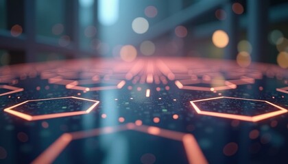 Poster - Futuristic hexagonal pattern glowing in a digital background  