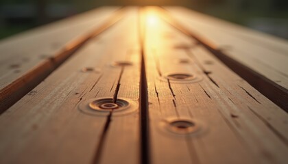 Poster - Wooden table surface with sun rays shining through  
