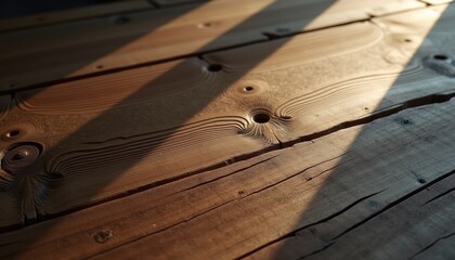 Poster - Wooden Surface with Light and Shadows in a Natural Setting  