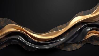 Poster - Abstract golden and black wave patterns on dark background  