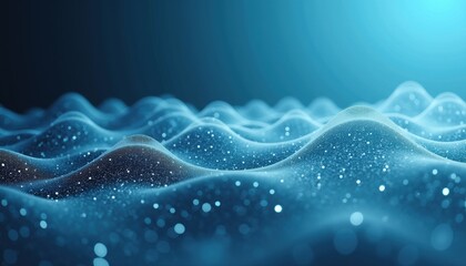 Poster - Abstract waves with glowing particles in a serene blue background  