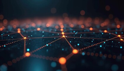 Poster - Abstract network connections in glowing blue and orange colors  