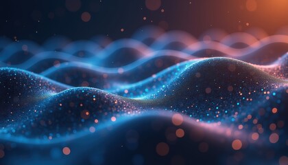 Poster - Abstract waves of light shimmering in blue and orange tones  
