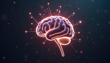 Poster - Brain illustration with glowing particles on dark background  