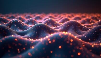 Poster - Abstract glowing waves in blue and orange colors  