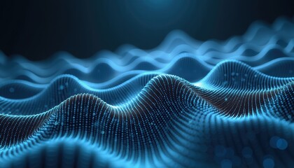 Poster - Digital waves flowing in blue tones against a dark background  