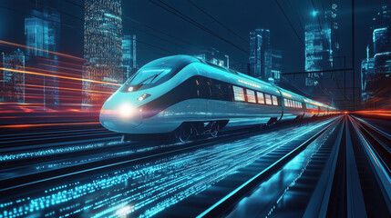 Poster - Futuristic high-speed train in neon cityscape