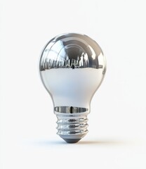 Poster - This close-up features a shiny chrome light bulb highlighting its reflective surface and simple design. The clean backdrop enhances the modern and elegant appearance while creating a soft glow