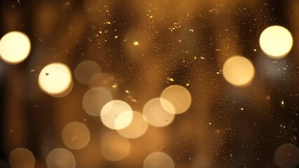 Wall Mural - warm bokeh lights with floating particles on dark background for motion design