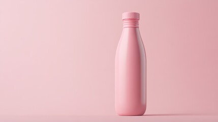 Poster - A pink bottle stands upright on a soft pink background, emphasizing its smooth curves and minimalist design. The scene captures a sense of tranquility and modernity