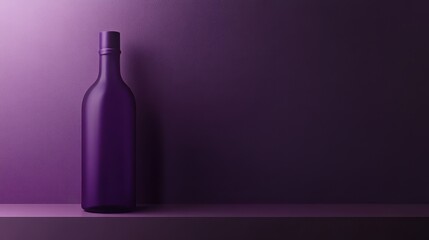 Poster - A single purple glass bottle stands on a sleek shelf, contrasting against the deep purple wall. The scene emphasizes clean lines and a minimalist aesthetic