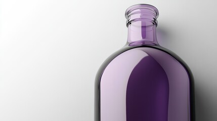 Poster - A close-up view of a purple glass bottle showcasing its smooth surface and elegant shape on a light gray background, emphasizing the color and design details
