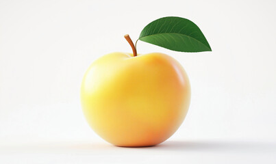 Poster - Yellow apple with green leaf, smooth texture, bright color, isolated on white background