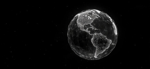 Poster - Global Network Visualization, Earth Representation with Connected Nodes, Digital Communication, Technology Concept, copy space for text