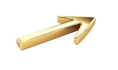 Poster - Golden arrow symbolizing progress and direction, 3D design with shiny surface, modern aesthetic, isolated on transparent background, png
