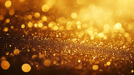 Wall Mural - Background of gold light bokeh with blur effect and sparkles. Abstract overlay texture of glitter, blurry shine isolated on transparent background, vector realistic illustration