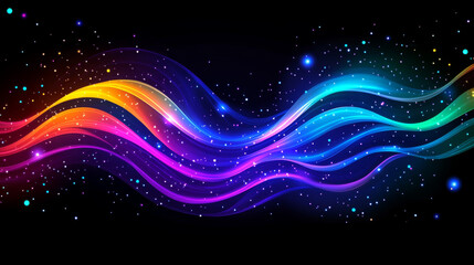 Wall Mural - Light effect, colorful rainbow wave, curve intertwined lines, magic flow abstract background with glowing trails, sparks or flare. Swirl motion in blue and purple palette Realistic vector illustration