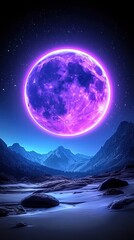 Poster - Enchanting purple moon illuminating the night sky with a magical and dreamlike atmosphere
