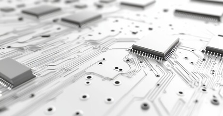 Poster - an up-close image of a sophisticated circuit board, revealing the detailed microchips and intricate 