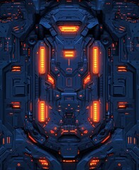 Poster - An up-close image of a state-of-the-art digital circuit with blue lights glowing on a smooth background, showcasing advancements in technology and digital connectivity