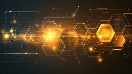 Poster - A near perspective of a contemporary hexagonal framework with shimmering lights
