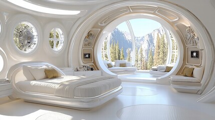 Poster - A cozy bedroom featuring a plush bed, soft linens, and a bright window allowing natural light in