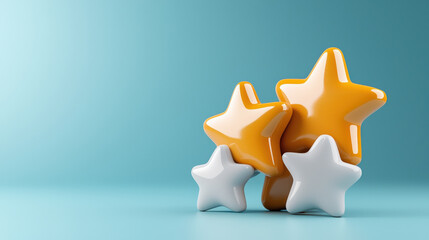 Aufkleber - Golden and white 3D stars are floating against soft blue background, creating playful and cheerful atmosphere. stars vary in size, adding depth and interest to composition