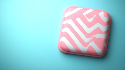 Poster - Pink square object with white wavy lines, on light blue background