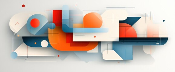 Poster - Abstract geometric art with overlapping shapes in orange, red, blue, and white