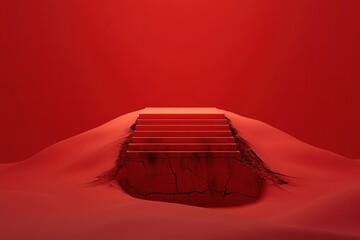 Poster - Red platform with cracked base, minimalist design