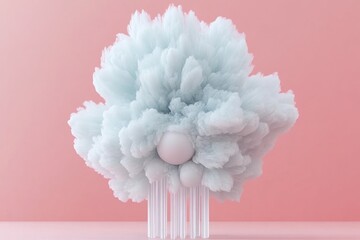Poster - Pastel cloud formation with white spheres and vertical lines
