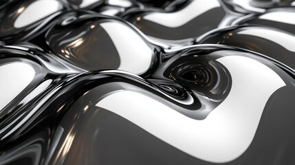 Poster - Abstract metallic surface with flowing, reflective, undulating forms and highlights