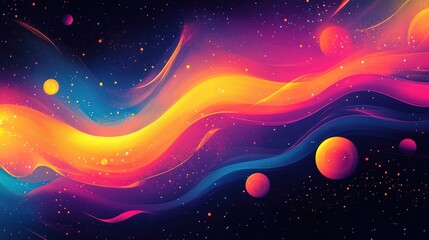 Poster - colorful nebulous cosmos backdrop with luminous orbs and ethereal waves of energy flowing through the cosmic void in artistic rendering