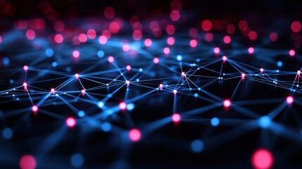 Poster - futuristic interconnected network with glowing nodes and vibrant light trails illustrating advanced technology and complex data streams