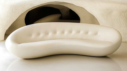 Poster - A smooth white sofa under an architectural carved structure